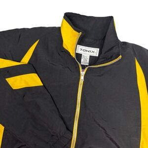 TONIX Teamwear Black‎ Yellow Colorblock Track Jacket Mens S Zip Up Lined NEW
